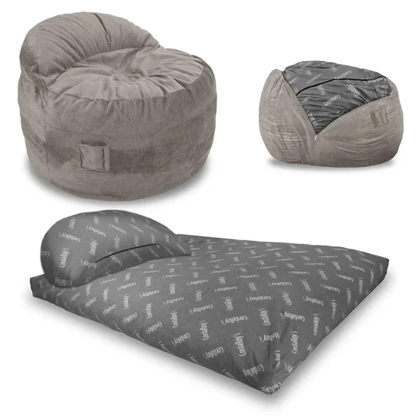 NEST Gaming Bean Bag Chair-Convertible Bean Bag Chair -Washable Chenille Cover with Pockets for Remote,Controllers-for Living Room,Basement-Full Size-Charcoal|Made in The USA